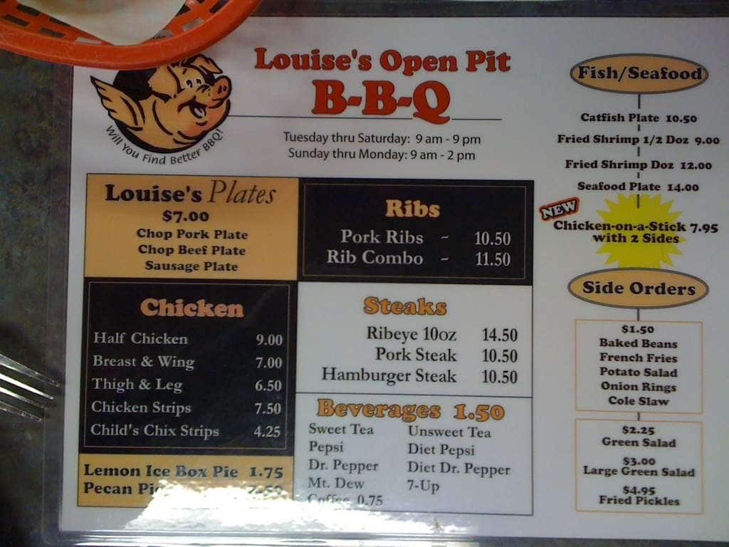 open pit bbq menu