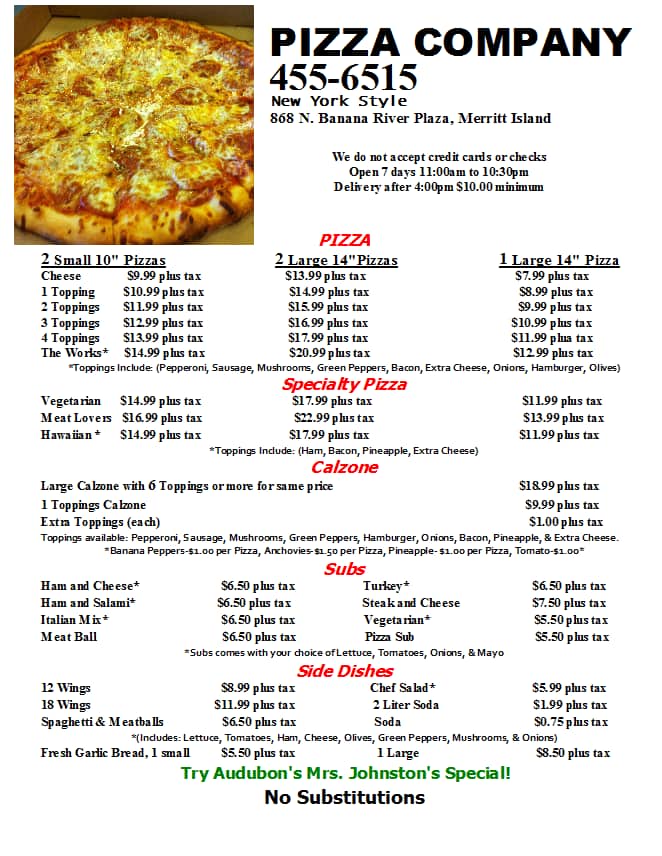 Pizza Co Menu, Menu for Pizza Co, Merritt Island, Melbourne