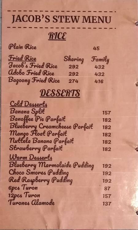 Menu at Jacob's Stew Burger and Brew pub & bar, Antipolo