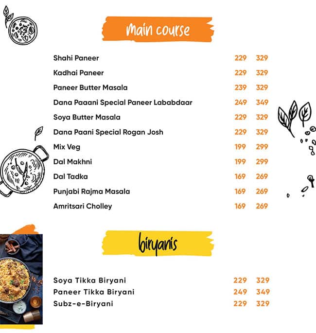 Dana Paani menu