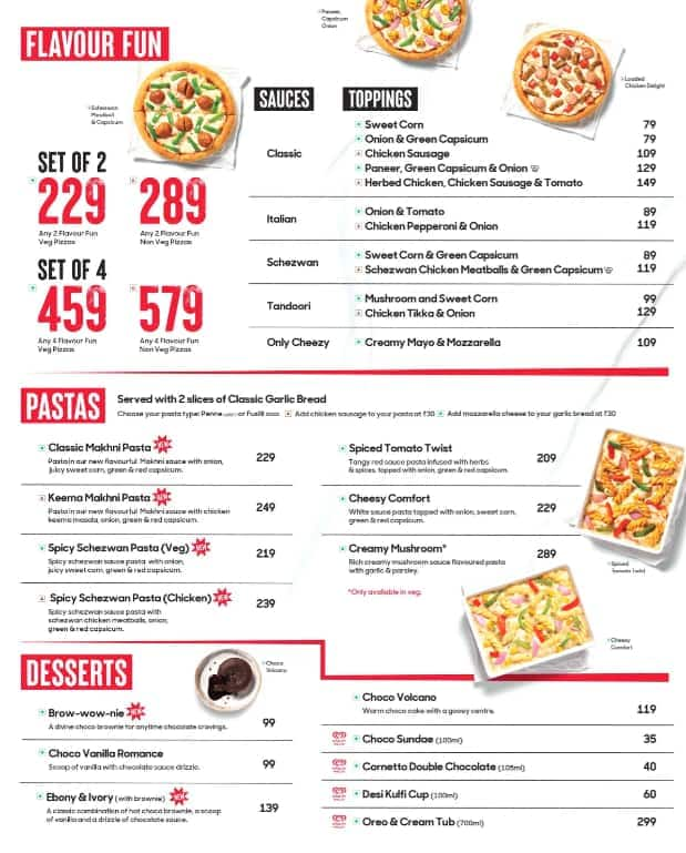 Menu Of Pizza Hut, Aleo, Manali