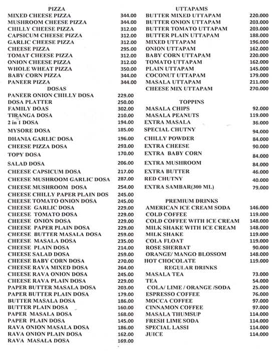 Menu of Garden Cafe, Alipore, Kolkata