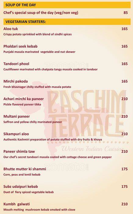 Paschim Terrace menu