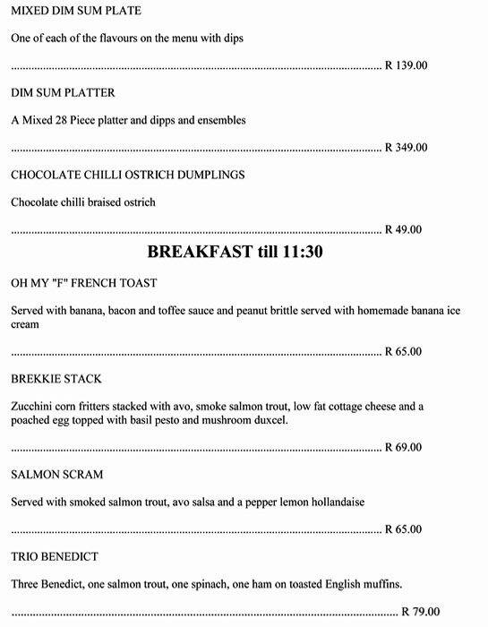 Menu at The Green Peppercorn Bistro restaurant, Johannesburg, Shop U47