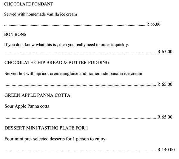 Menu at The Green Peppercorn Bistro restaurant, Johannesburg, Shop U47