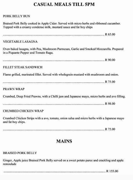 Menu at The Green Peppercorn Bistro restaurant, Johannesburg, Shop U47