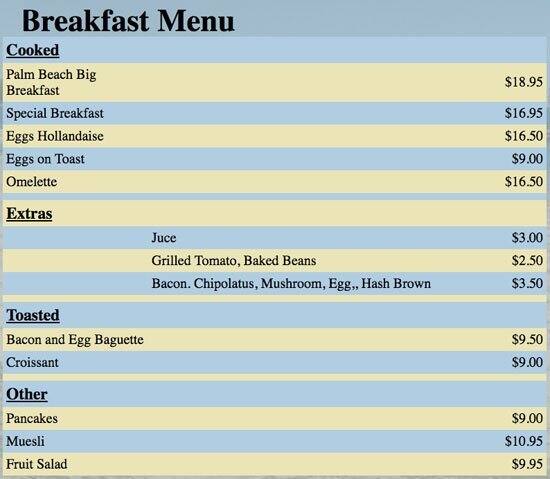 palm beach jeddah menu