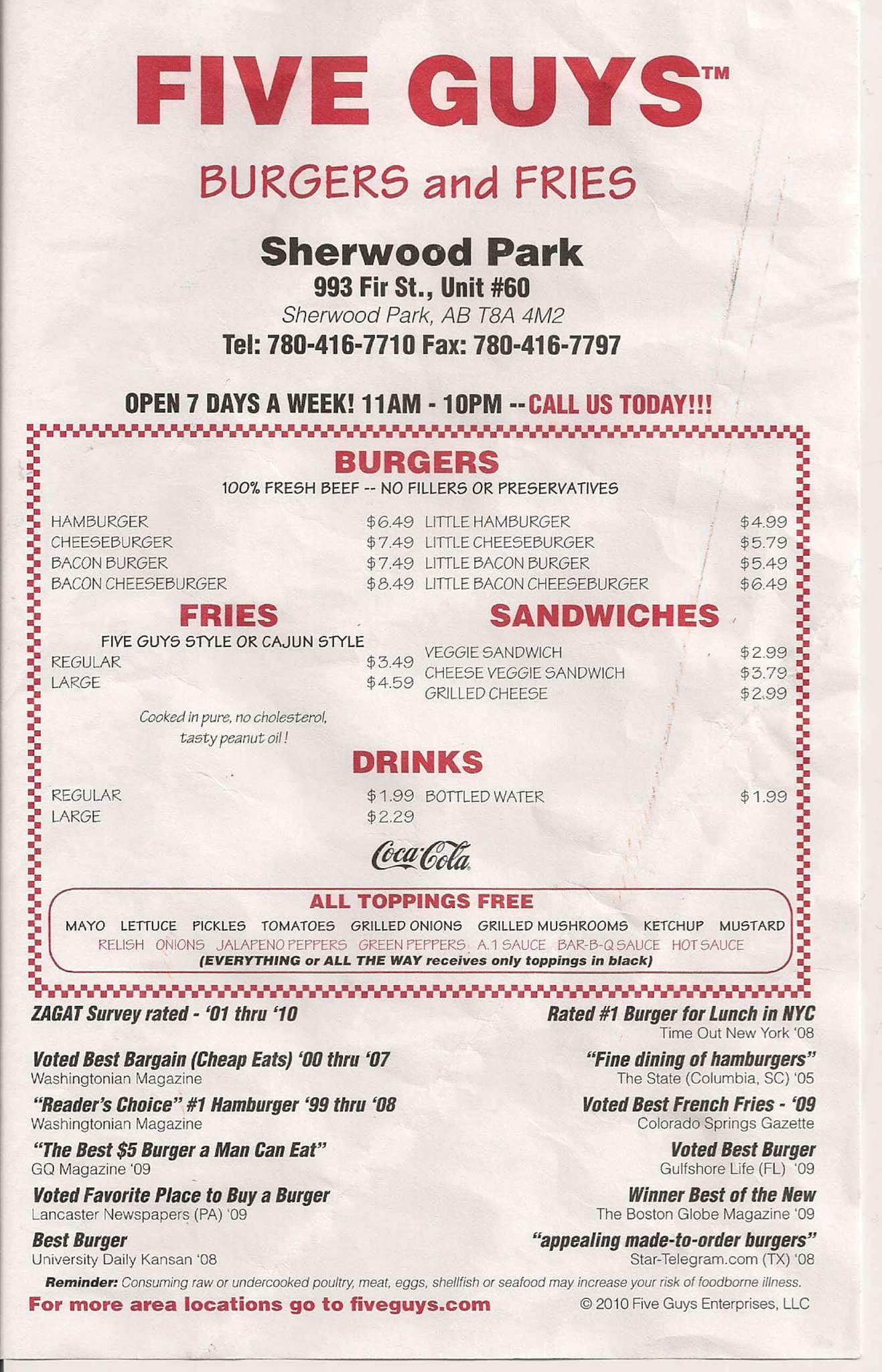 Five Guys Burgers and Fries Menu Urbanspoon/Zomato