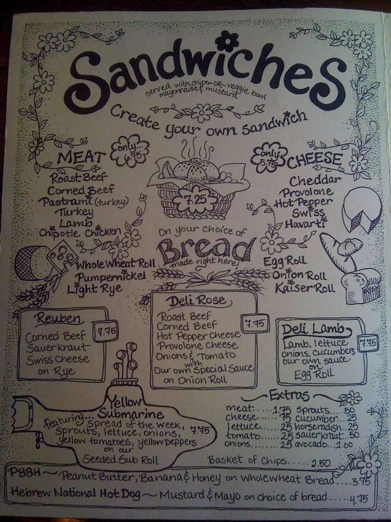 The Yellow Deli menu, Menu restauracji The Yellow Deli, Vista, San