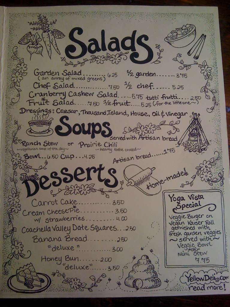 Menu at Yellow Deli restaurant, Vista, 315 E Broadway