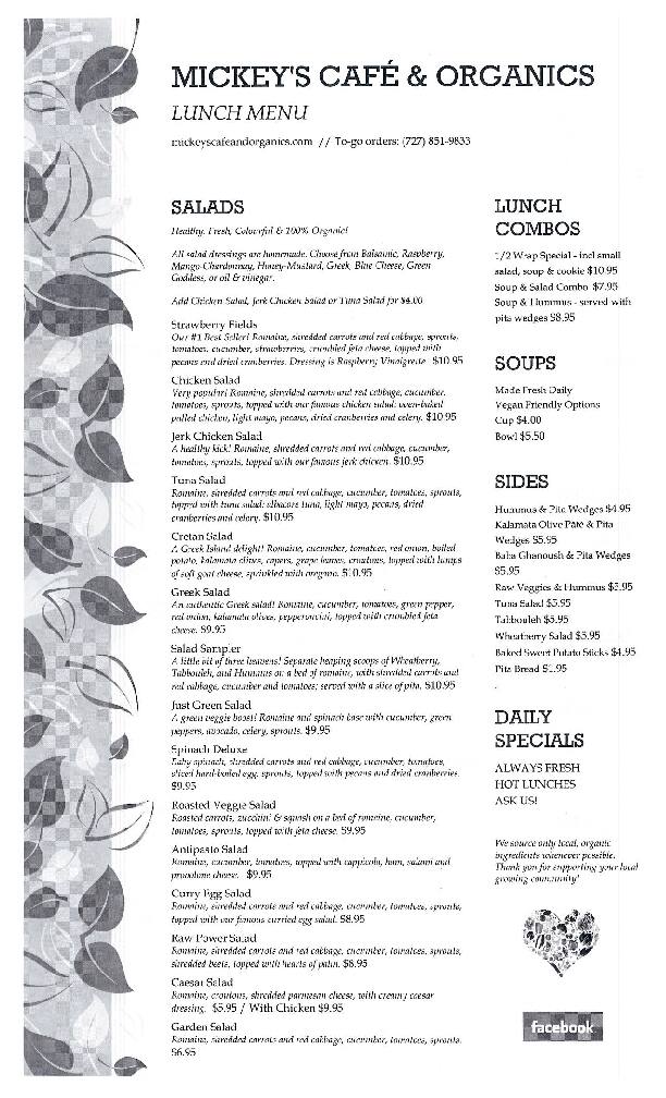 Mickey's Cafe and Organics Menu - Urbanspoon/Zomato