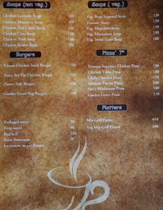 The SMOQUE Cafe' menu