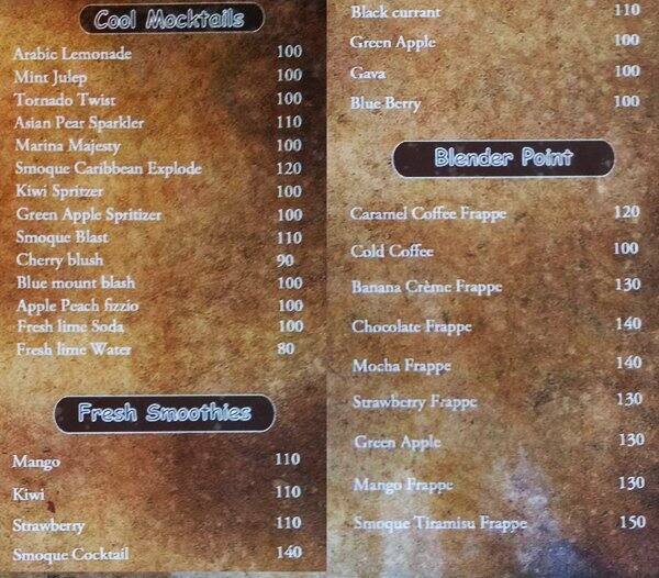 The SMOQUE Cafe' menu