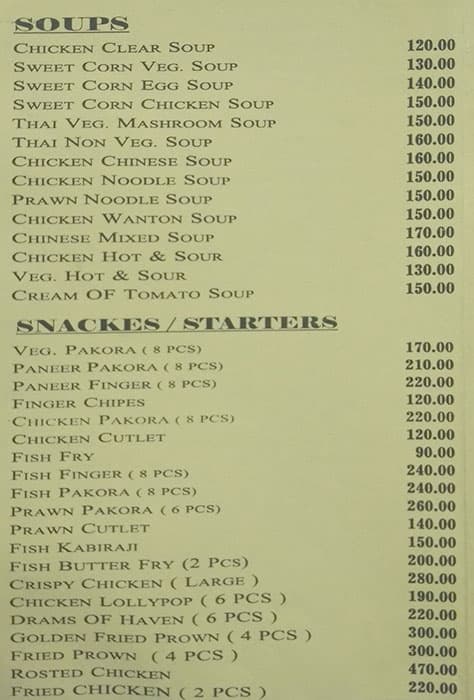 Sabita Restaurant menu