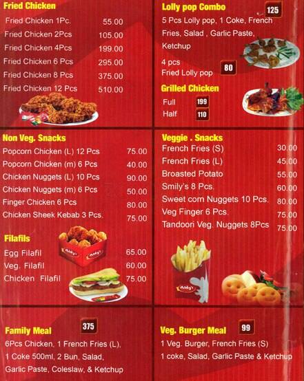 Menu at Chicky's, Bengaluru