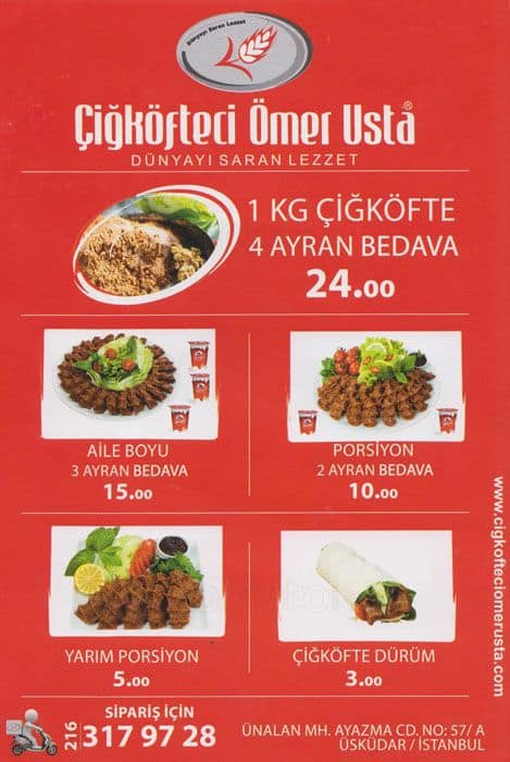 Cigkofteci Omer Usta Menu Menu For Cigkofteci Omer Usta Yenisahra Istanbul