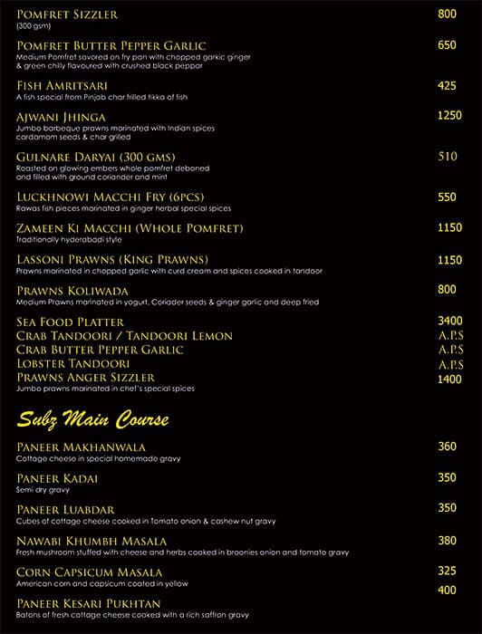 Saberi's Silver Salt Indian Cuisine menu