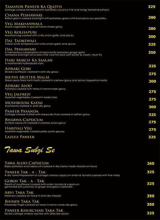 Saberi's Silver Salt Indian Cuisine menu