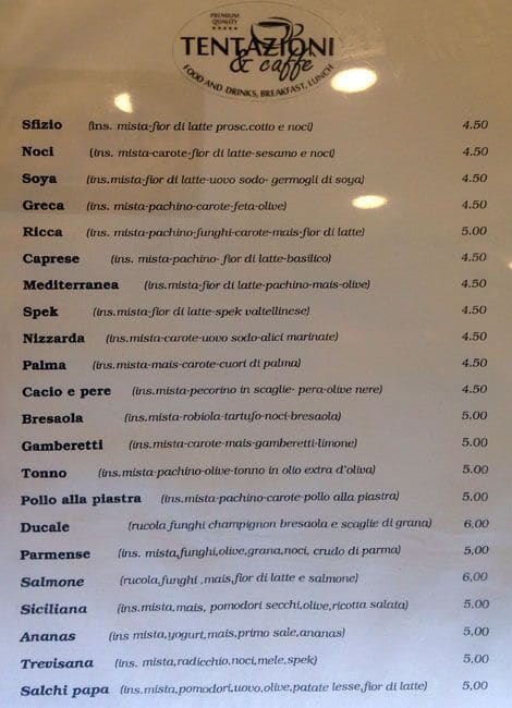 Menu di Tentazioni & Caffè Roma 
