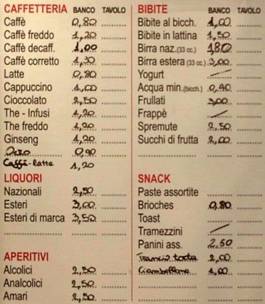 Menu di Tentazioni & Caffè Roma 