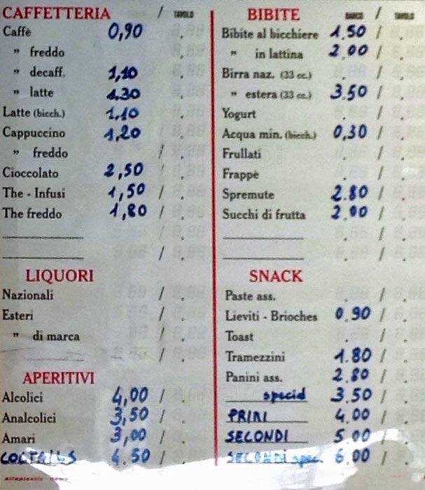 Menu di Colli caffè 