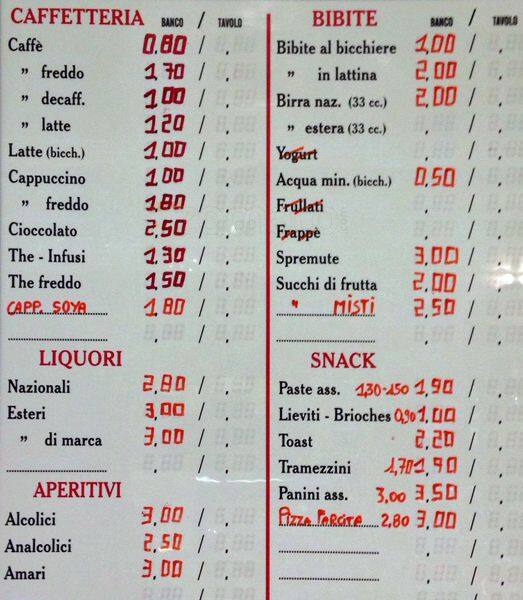 Menu di Caffè Termini 