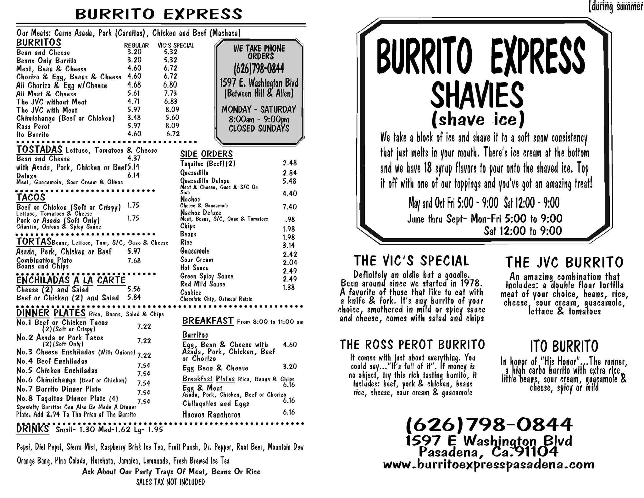 Burrito Express Menu, Menu for Burrito Express, Pasadena, Pasadena