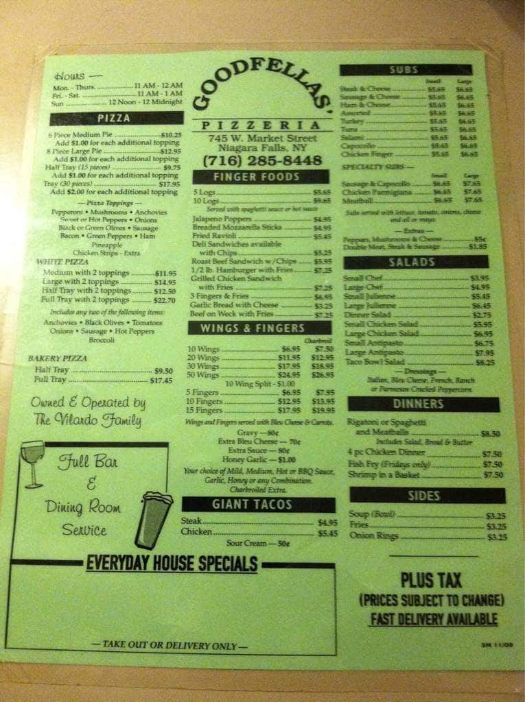 Goodfellas Pizzeria Menu Menu For Goodfellas Pizzeria Niagara Falls Buffalo