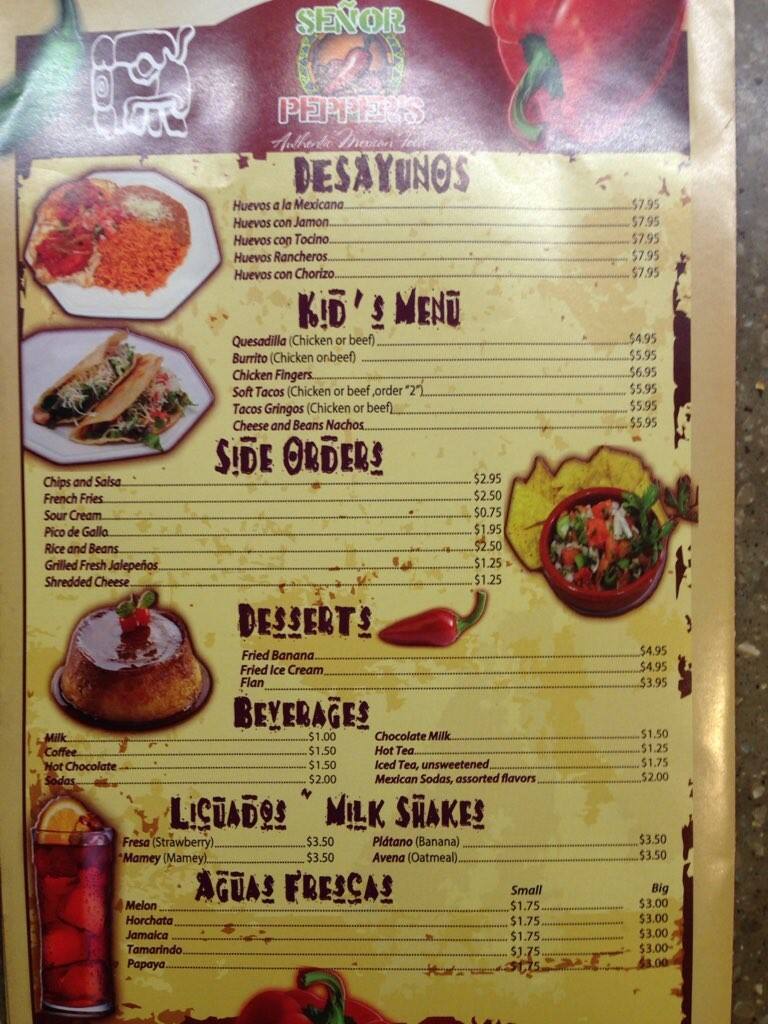 Menu at Señor Pepper's restaurant, Red Bank