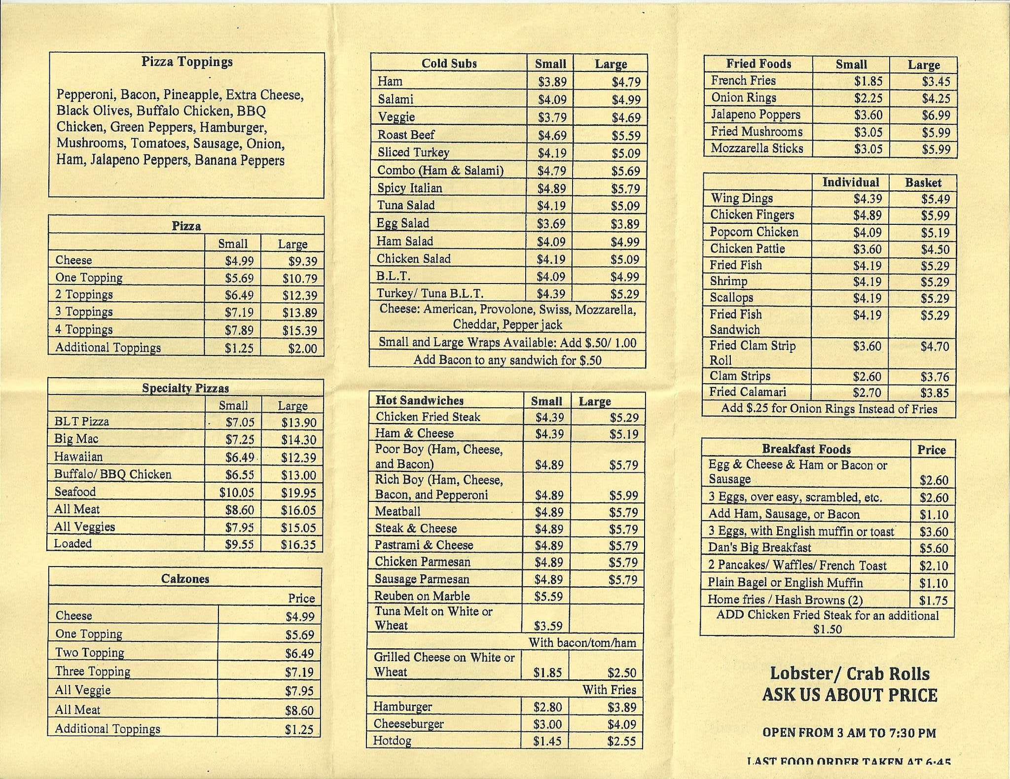 Menu at Libby's Market restaurant, Brunswick
