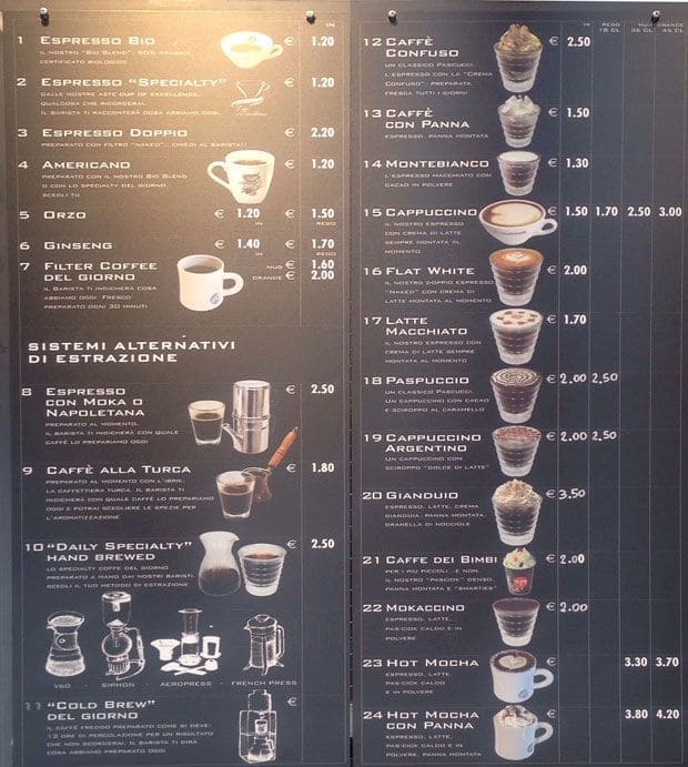 Menu di Caffè Pascucci 