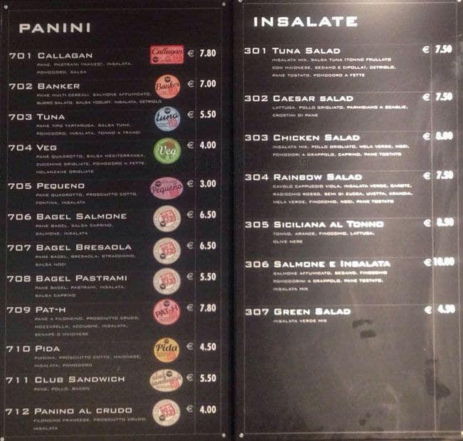 Menu di Caffè Pascucci 