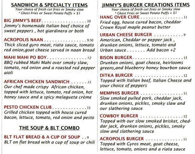 Jimmy's Urban Bar & Grill Menu - Urbanspoon/Zomato