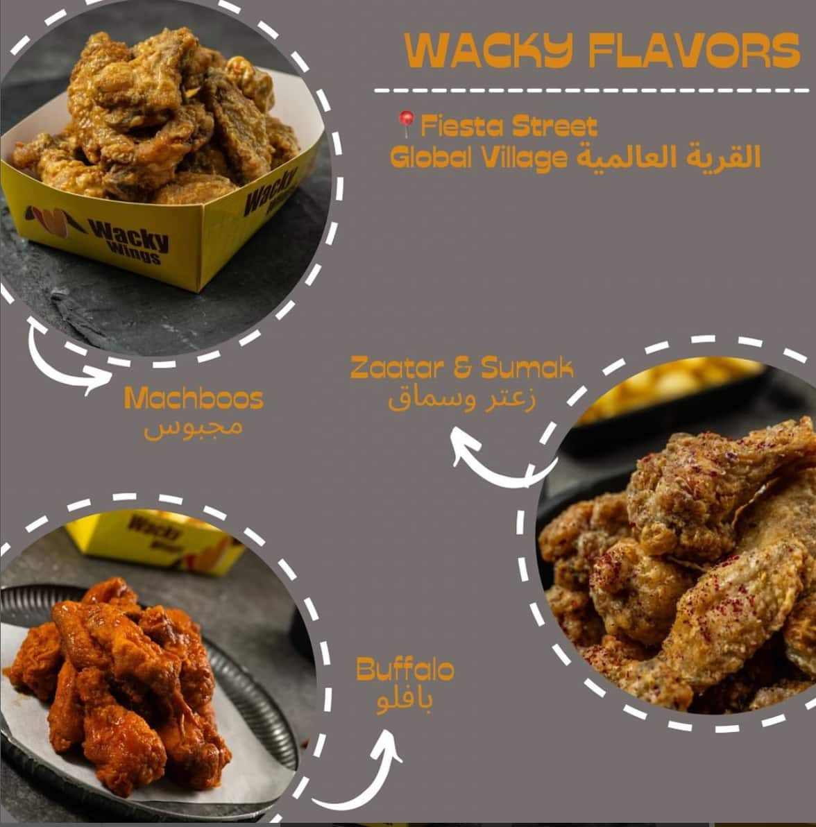 Menu of Wacky Wings, Global Village, Dubai