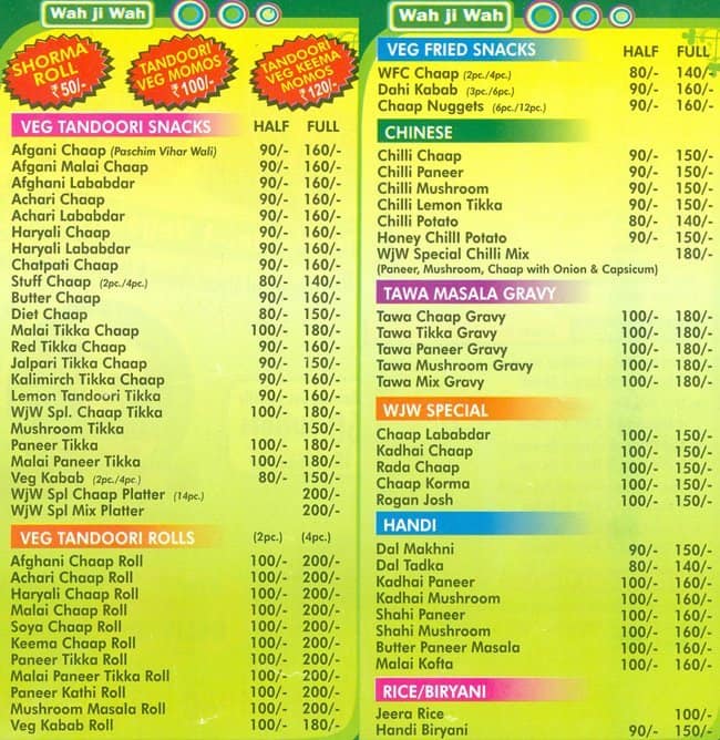 Wah Ji Wah Menu, Menu for Wah Ji Wah, Sector 22, Gurgaon Zomato