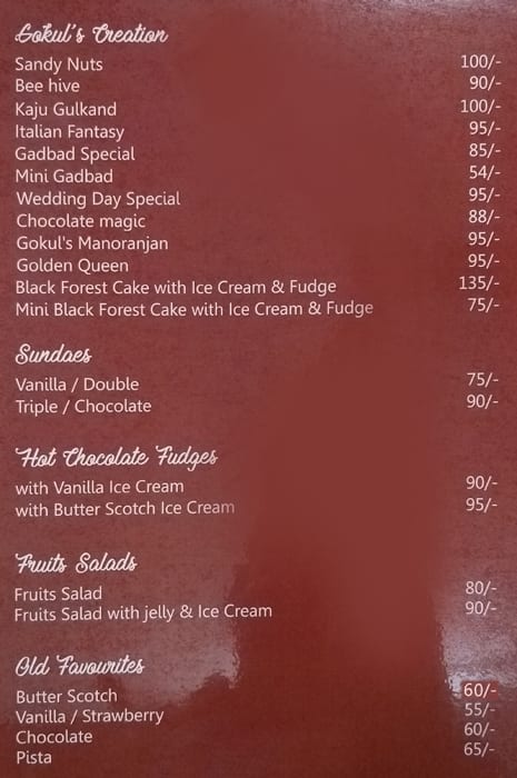 Gokul Veg menu