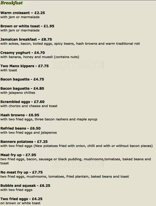Banners Menu, Menu for Banners, Crouch End, London Zomato UK