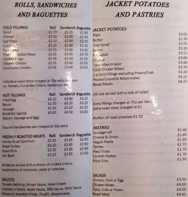 Godfrey's Bakery Menu, Menu for Godfrey's Bakery, Romford, London