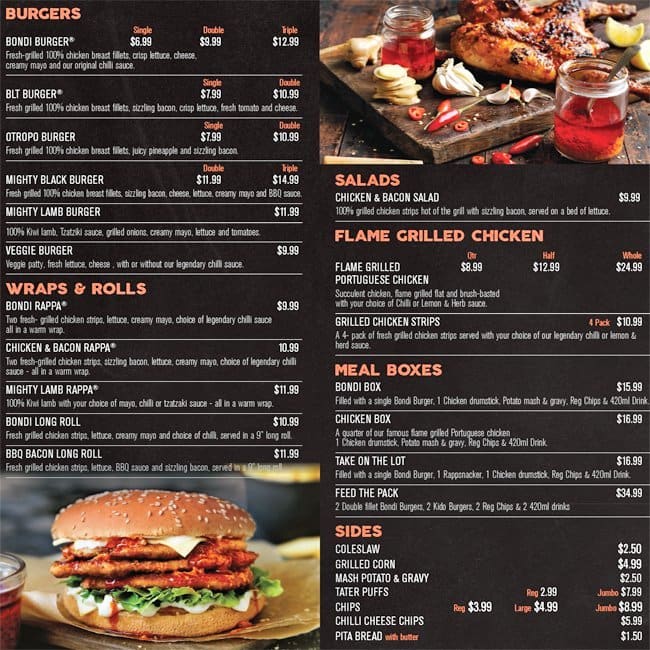 Menu at Oporto restaurant, Auckland, 286 Mount Wellington Hwy