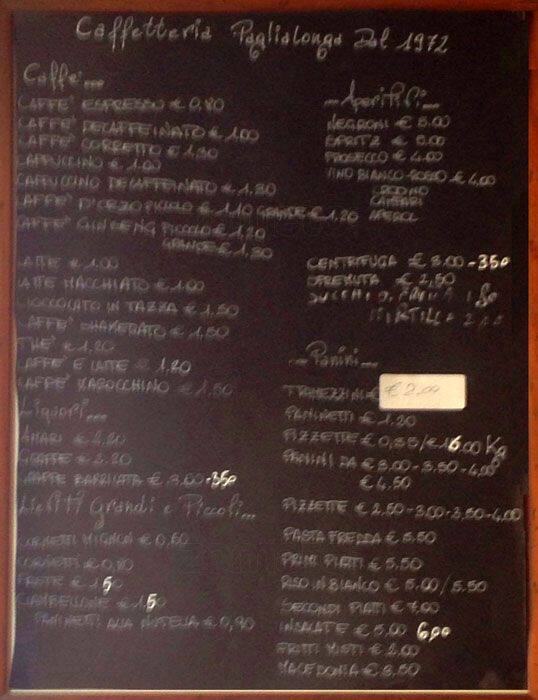 Menu di Caffetteria Paglialonga Dal 1972 