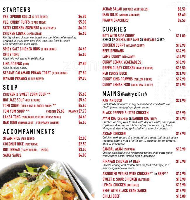 Jazz Ria a Melbourne Foto del Menu con Prezzi Urbanspoon/Zomato