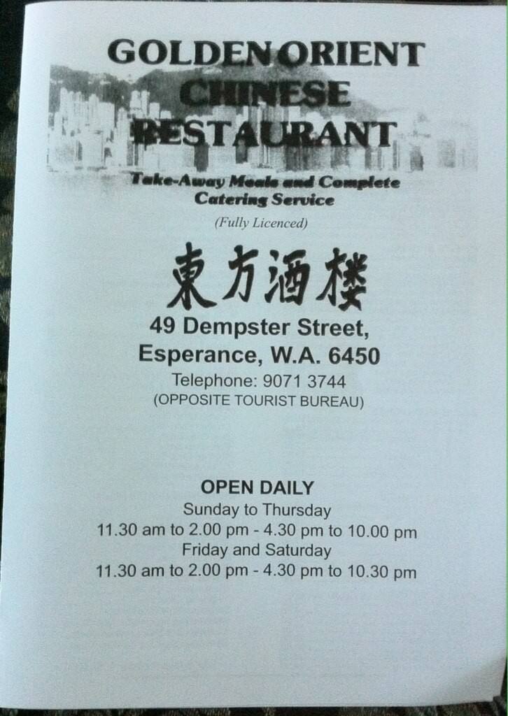 Menu at Golden Orient Chinese Restaurant, Esperance