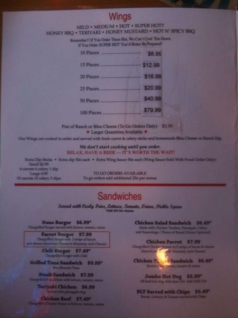 Buffalo's Reef Menu, Menu for Buffalo's Reef, Fort Walton Beach, Destin