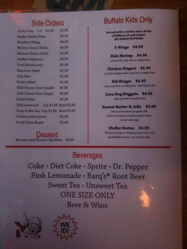 Menu at Buffalo's Reef restaurant, Fort Walton Beach