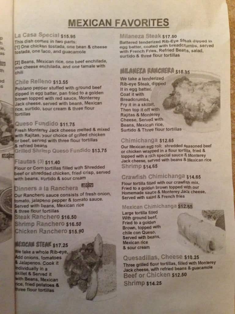 Menu at La Casa Mexican Restaurant Cut Off, Cut Off