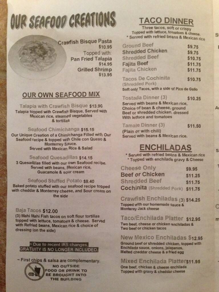 Menu at La Casa Mexican Restaurant  Cut Off, Cut Off