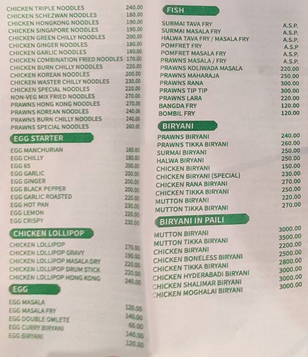 Menu of Sai Siddhi Kitchen Pure Veg, Byculla, Mumbai
