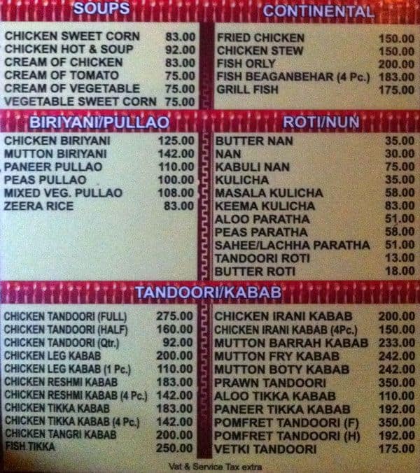 Green Valley menu