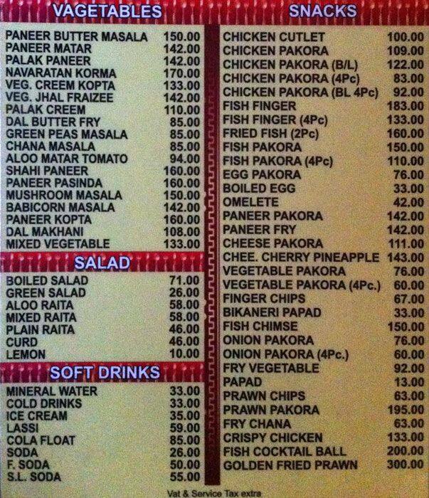 Green Valley menu