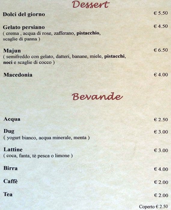Menu di Sapori della Persia 